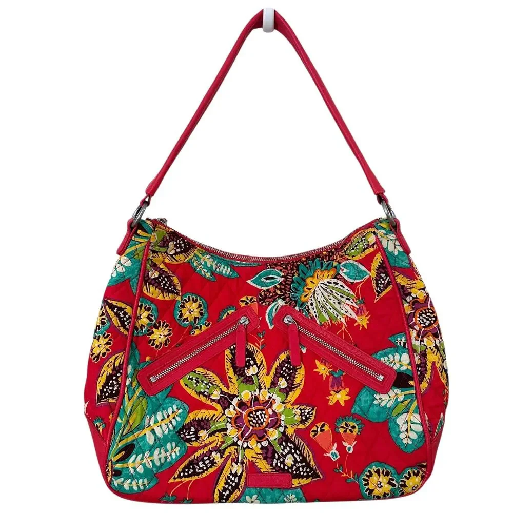 Vera Bradley NEW Vivian Hobo Bag Red Rumba Red Floral Print Crossbody Tote Purse